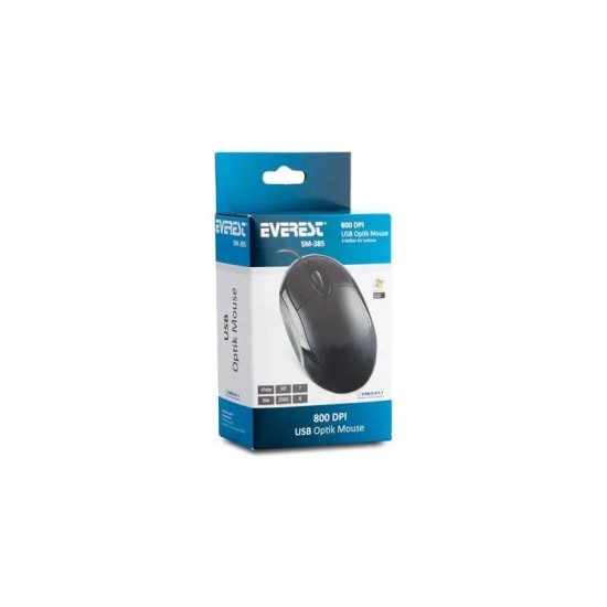 Everest SM-385 Siyah Kablolu Optik Mouse - 1200 DPI, Hassas Takip, Hızlı USB Bağlantısı, Ergonomik Tasarım