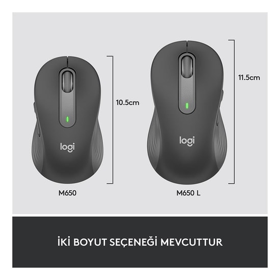 Logitech M650 Signature Siyah Kablosuz Mouse (910-006274) - Bluetooth, 4000 DPI, 5 Tuşlu, Kurumsal Seri, SmartWheel