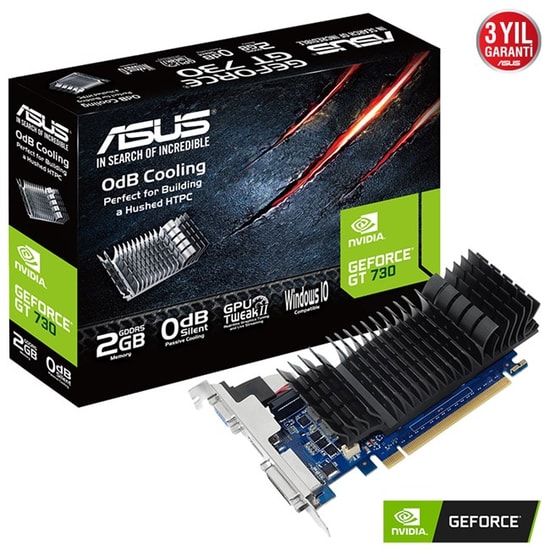 Asus GeForce GT 730 SL 2GB GDDR5 Low Profile Ekran Kartı (GT730-SL-2GD5-BRK) - VGA, DVI, HDMI, 64Bit, Sessiz Soğutma