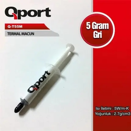 Qport Q-T55M 5gr Şırınga Formlu Termal Macun - 5W/m-K Isı İletkenliği, 2.7g/cm3 Yoğunluk, Gri Renk, Yalıtkan