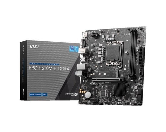 MSI PRO H610M-E D4 Anakart: Intel LGA1700, DDR4 3200MHz, Intel XMP, M.2, HDMI, VGA, USB 3.2, 1G LAN, Micro ATX