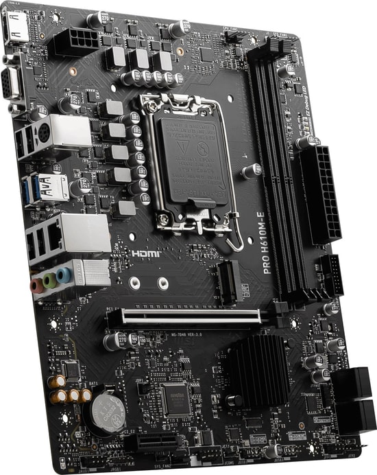 MSI PRO H610M-E D4 Anakart: Intel LGA1700, DDR4 3200MHz, Intel XMP, M.2, HDMI, VGA, USB 3.2, 1G LAN, Micro ATX