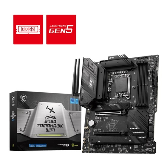 MSI Mag B760 Tomahawk WiFi D5 Anakart: LGA 1700, DDR5 7000MHz(OC), HDMI, DP, PCIe 5.0, 3xM.2, 2.5G LAN, WiFi 6E, ATX