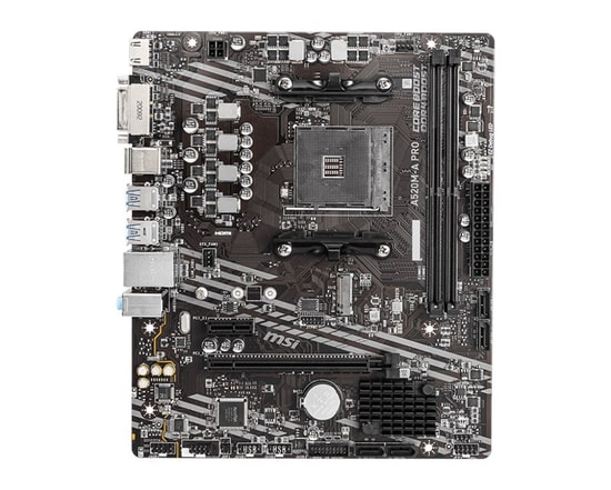 MSI A520M-A Pro Anakart: AMD AM4, DDR4 4600MHz (OC), M.2, DVI, HDMI 2.1, USB 3.2, 1G LAN, APU Desteği, Amd XMP, mATX