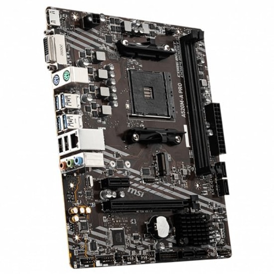 MSI A520M-A Pro Anakart: AMD AM4, DDR4 4600MHz (OC), M.2, DVI, HDMI 2.1, USB 3.2, 1G LAN, APU Desteği, Amd XMP, mATX