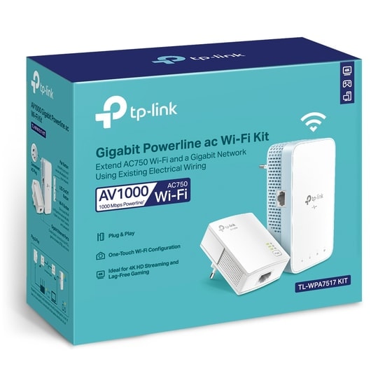 TP-Link TL-WPA7517 KIT AV1000 AC750 Mbps Wi-Fi Powerline Adaptör - Gigabit Ethernet, 300 Metre Menzil, Tak Çalıştır