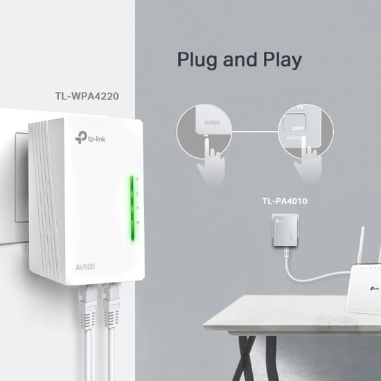 TP-Link TL-WPA4220KIT AV600 WiFi Powerline Adaptör Kiti - 600Mbps, 300M Menzil, 2xLAN Port, Wi-Fi Klonlama