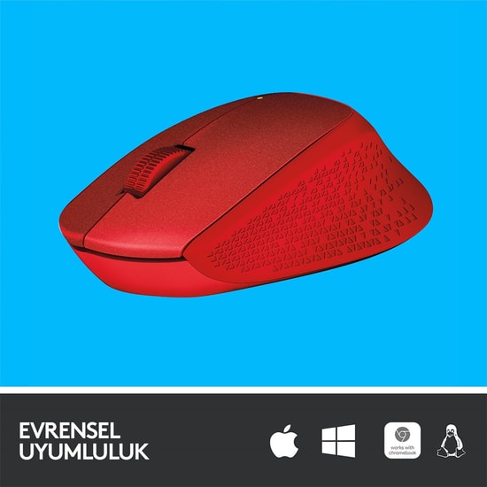 Logitech M330 Kırmızı Sessiz Kablosuz Mouse (910-004911) - 1000 DPI Optik Sensör, Ergonomik Tasarım, Uzun Pil Ömrü