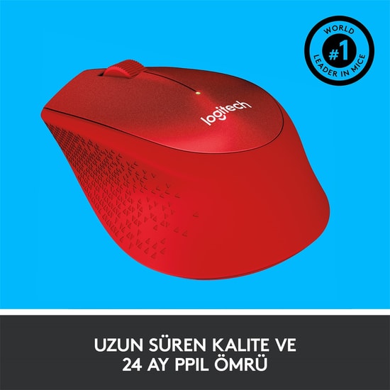 Logitech M330 Kırmızı Sessiz Kablosuz Mouse (910-004911) - 1000 DPI Optik Sensör, Ergonomik Tasarım, Uzun Pil Ömrü