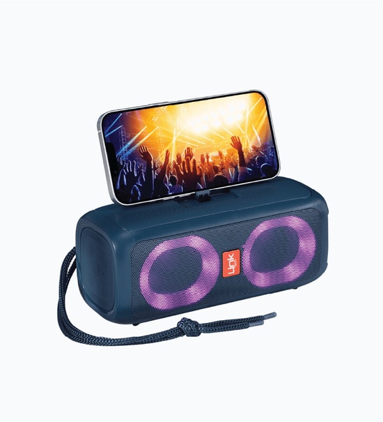 LinkTech Q218 Mavi Taşınabilir Bluetooth Hoparlör - Mobil Standlı, 7W Ses Çıkışı, 1500mAh Batarya, 90dB Ses Seviyesi
