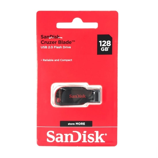 SanDisk Cruzer Blade 128GB USB 2.0 Flash Bellek (SDCZ50-128G-B35) - Siyah, Kompakt Tasarım, USB Type-A, NAND Teknoloji