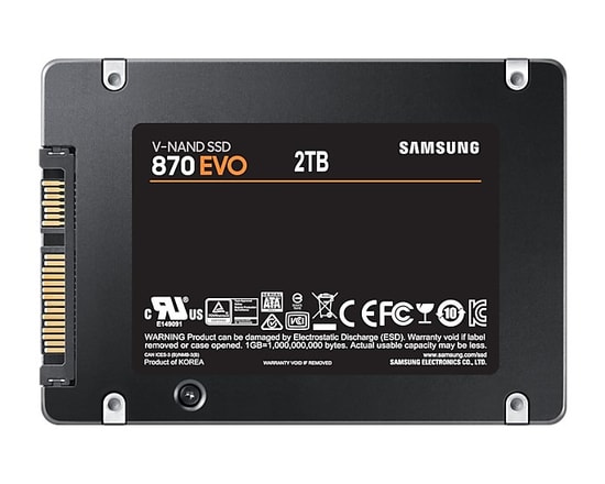 Samsung 870 Evo 2TB 2.5" SATA III SSD (560/530MB/s) - MZ-77E2T0BW, Yüksek Performanslı Katı Hal Sürücüsü