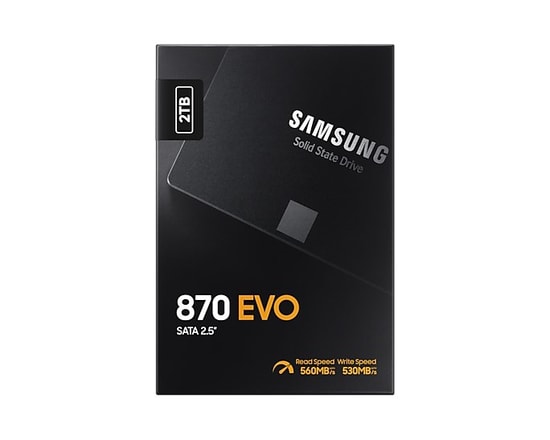 Samsung 870 Evo 2TB 2.5" SATA III SSD (560/530MB/s) - MZ-77E2T0BW, Yüksek Performanslı Katı Hal Sürücüsü