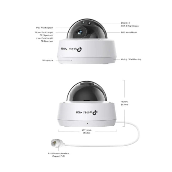 TP-Link VIGI C220I-2.8MM 2MP IR Dome Network Kamera - 30 Metre Gece Görüşlü, Akıllı İnsan/Araç Algılamalı, IK10, IP67 