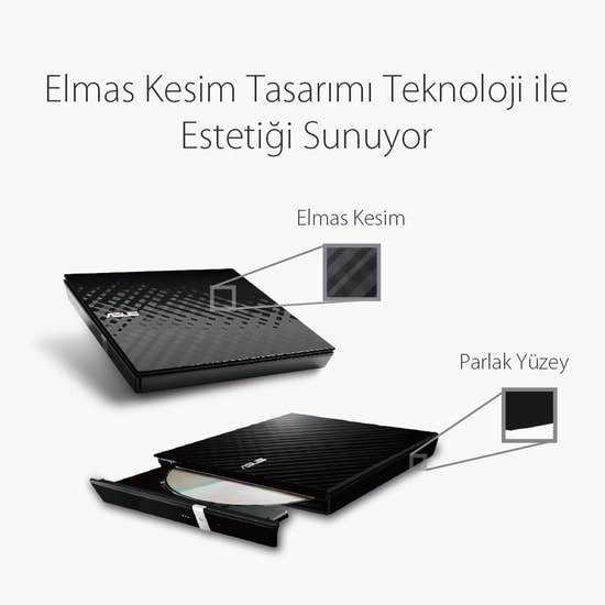 ASUS SDRW-08D2S-U Lite 8X Siyah Harici DVD Yazıcı - USB 2.0 Bağlantılı, M-Disc Destekli, Windows/Mac Uyumlu Optik Sürücü