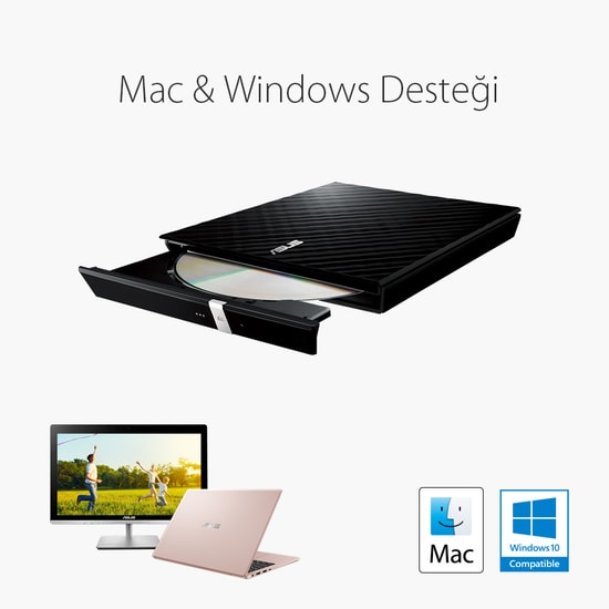 ASUS SDRW-08D2S-U Lite 8X Siyah Harici DVD Yazıcı - USB 2.0 Bağlantılı, M-Disc Destekli, Windows/Mac Uyumlu Optik Sürücü