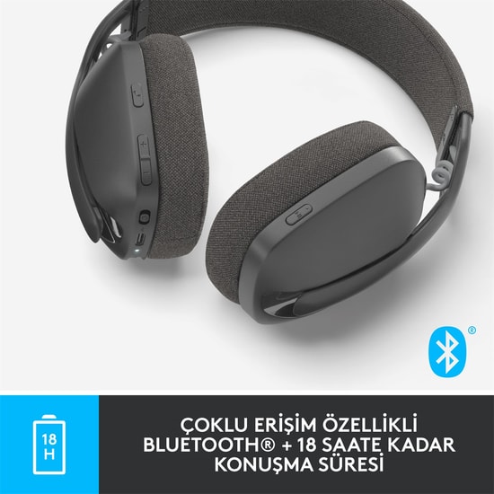 Logitech Zone Vibe 100 Siyah Kablosuz Kulaklık (981-001213) - 40mm Dinamik Sürücü, Bluetooth 5.2, ENC Mikrofon Kumandalı