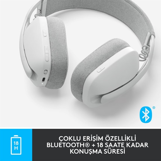 Logitech Zone Vibe 100 Beyaz Kablosuz Kulaklık (981-001219) - 40mm Dinamik Sürücü, Bluetooth 5.2, ENC Mikrofon Kumandalı