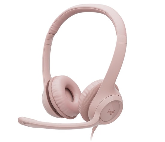 Logitech H390 USB Pembe Kulaklık (981-001281) - ENC Mikrofon, Kumandalı, 240cm USB-A Kablolu, Ayarlanabilir Kafa Bandı
