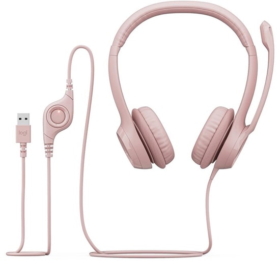 Logitech H390 USB Pembe Kulaklık (981-001281) - ENC Mikrofon, Kumandalı, 240cm USB-A Kablolu, Ayarlanabilir Kafa Bandı