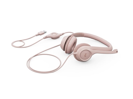 Logitech H390 USB Pembe Kulaklık (981-001281) - ENC Mikrofon, Kumandalı, 240cm USB-A Kablolu, Ayarlanabilir Kafa Bandı