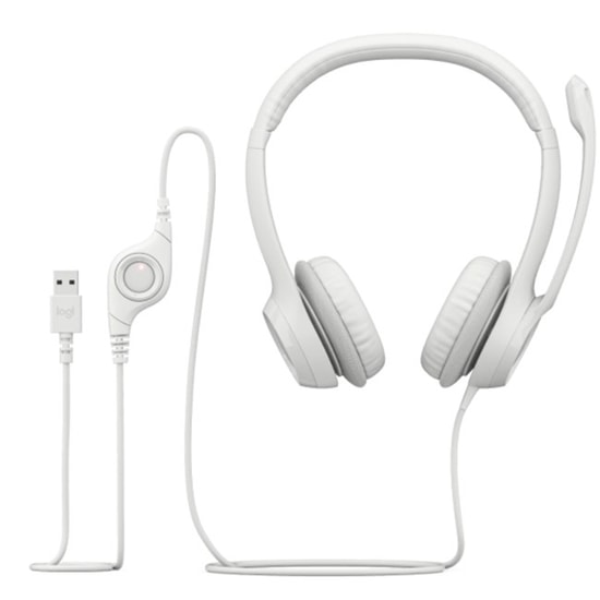 Logitech H390 USB Beyaz Kulaklık (981-001286) - ENC Mikrofon, Kumandalı, 240cm USB-A Kablolu, Ayarlanabilir Kafa Bandı