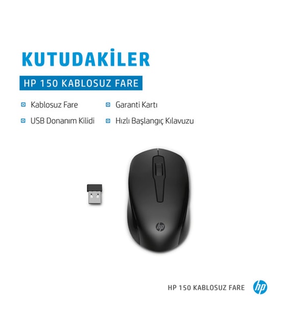 HP 150 Kablosuz Optik USB Mouse (2S9L1AA) - 1600 DPI Hassasiyet, Ergonomik Tasarım, Sağ/Sol El Uyumlu