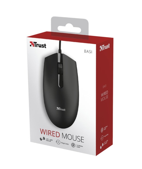 Trust Basi TRU24271 Kablolu Optik Mouse - 1200 DPI, Ergonomik Tasarım, Sağ ve Sol El Kullanımına Uygun, 160cm Kablo