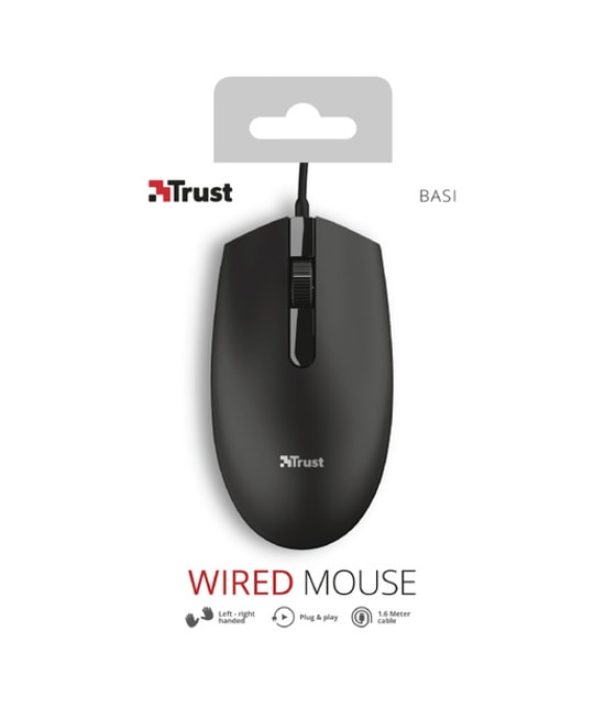 Trust Basi TRU24271 Kablolu Optik Mouse - 1200 DPI, Ergonomik Tasarım, Sağ ve Sol El Kullanımına Uygun, 160cm Kablo