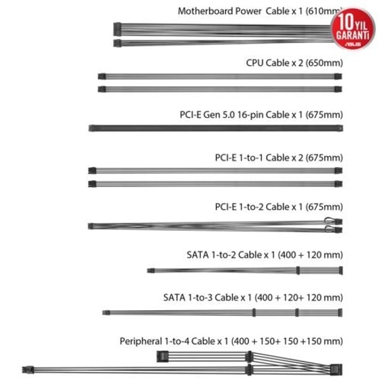 Asus TUF GAMING 1000G 1000W 80+ Gold Tam Modüler Güç Kaynağı - 135mm Fan, Aktif PFC, 10 Yıl Garanti, ATX Gaming PSU
