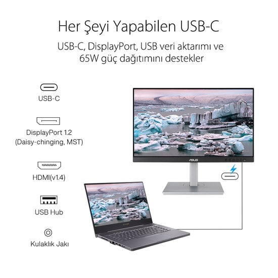 Asus ProArt PA247CV 23.8" FHD IPS Monitör - 75Hz, 5ms, 300nit, Pivot, USB-C 65W PD, HDMI, DP Daisy Chain, Calman Onaylı