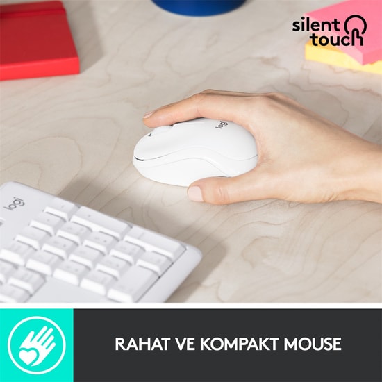 Logitech MK295 Beyaz Sessiz Kablosuz Numerik Klavye Mouse Seti (920-010089) - Türkçe Q Düzen, 10m Menzil