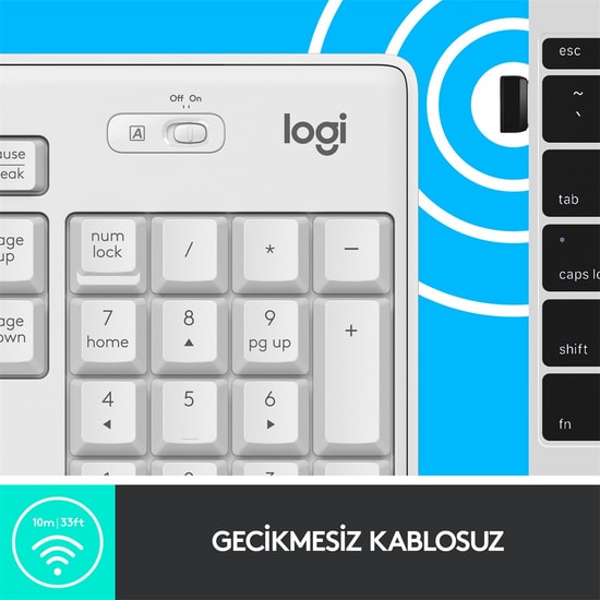 Logitech MK295 Beyaz Sessiz Kablosuz Numerik Klavye Mouse Seti (920-010089) - Türkçe Q Düzen, 10m Menzil