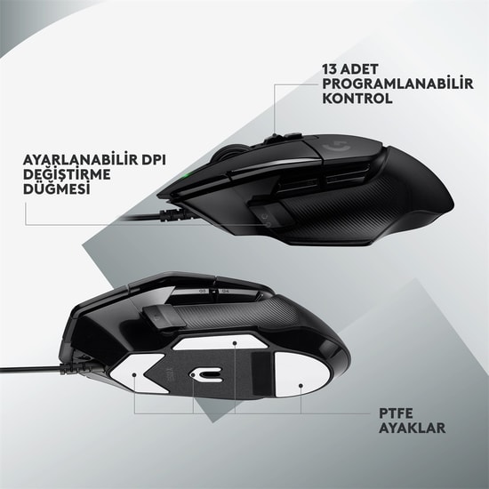 Logitech G502 X Kablolu Oyuncu Mouse (910-006139) - 25600 DPI, HERO Sensör, Optik, Sağ El, 210 cm Kablo, Siyah
