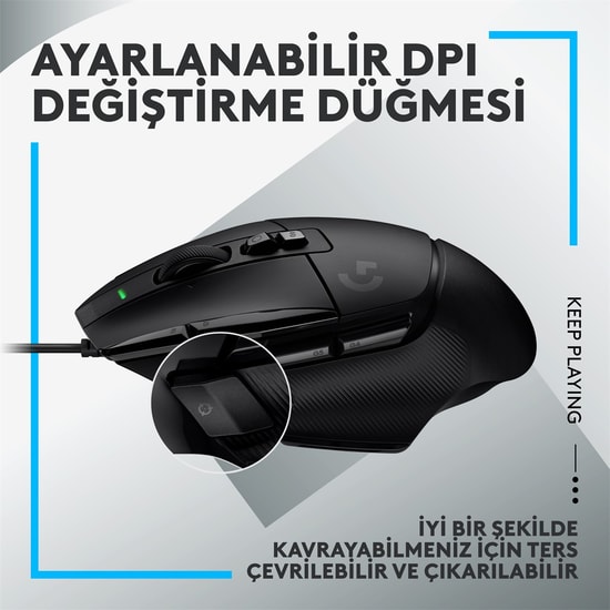Logitech G502 X Kablolu Oyuncu Mouse (910-006139) - 25600 DPI, HERO Sensör, Optik, Sağ El, 210 cm Kablo, Siyah