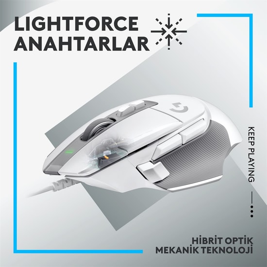 Logitech G502 X Kablolu Oyuncu Mouse Beyaz (910-006147) - 25600 DPI, HERO Sensör, 13 Tuşlu, Optik, 210 cm Kablo