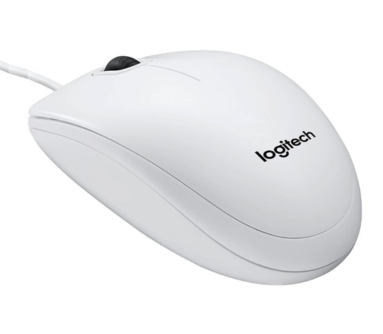Logitech B100 Beyaz USB Kablolu Optik Mouse (910-003360) - 800 DPI, 180cm Kablo, 3 Tuşlu, Sağ-Sol El Uyumlu