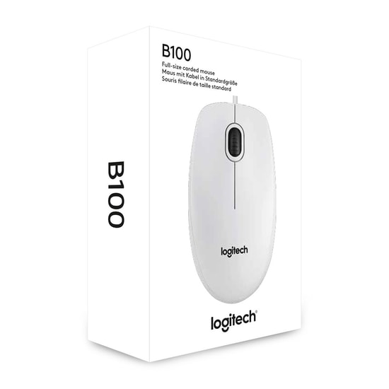 Logitech B100 Beyaz USB Kablolu Optik Mouse (910-003360) - 800 DPI, 180cm Kablo, 3 Tuşlu, Sağ-Sol El Uyumlu