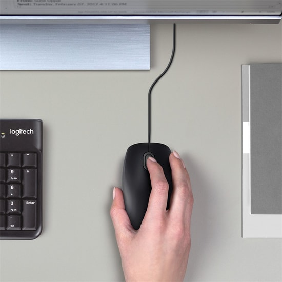 Logitech B100 Beyaz USB Kablolu Optik Mouse (910-003360) - 800 DPI, 180cm Kablo, 3 Tuşlu, Sağ-Sol El Uyumlu