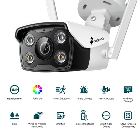 TP-Link VIGI C340W-4MM 4MP Wi-Fi Bullet IP Kamera - 4mm Lens, 30 Metre, Full Color, İnsan/Araç Algılama, Dahili Ses