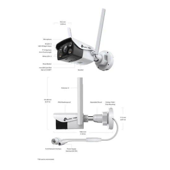 TP-Link VIGI C340W-4MM 4MP Wi-Fi Bullet IP Kamera - 4mm Lens, 30 Metre, Full Color, İnsan/Araç Algılama, Dahili Ses