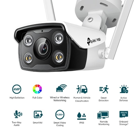 TP-Link VIGI C340W-4MM 4MP Wi-Fi Bullet IP Kamera - 4mm Lens, 30 Metre, Full Color, İnsan/Araç Algılama, Dahili Ses