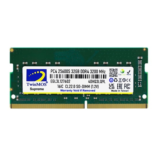 TwinMOS 32GB 3200MHz DDR4 CL22 Notebook RAM (MDD432GB3200N) - 1.2V Yüksek Performanslı SODIMM Bellek