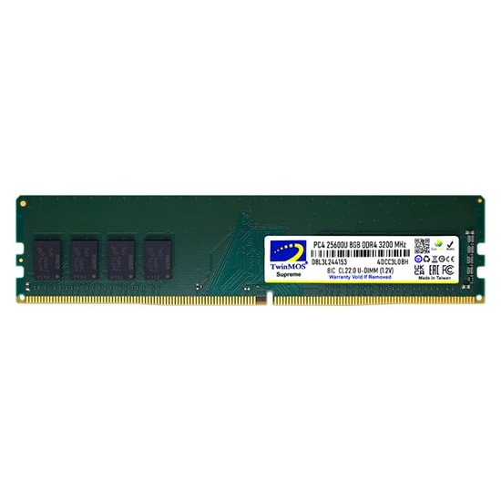 TwinMOS 8GB DDR4 3200MHz CL22 Masaüstü RAM Bellek (MDD48GB3200D) - Yüksek Performanslı Oyun ve İş İstasyonu Belleği