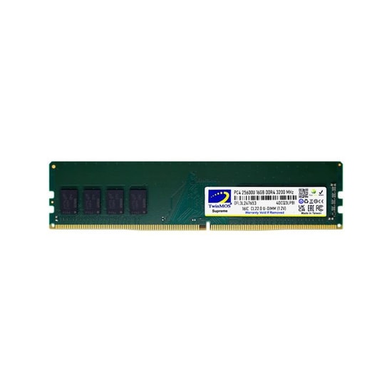 TwinMOS 16GB DDR4 3200MHz CL22 Masaüstü RAM (MDD416GB3200D) - 1.2V, Tek Modül, Siyah, NonECC, Yüksek Performanslı Bellek