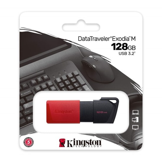Kingston DataTraveler Exodia M 128GB USB 3.2 Gen 1 NAND Flash Bellek - Siyah/Kırmızı (DTXM/128GB), 67.4mm x 21.8mm