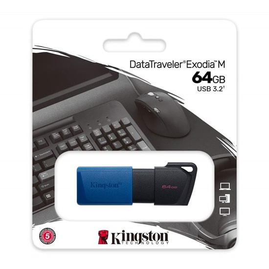Kingston DataTraveler Exodia M 64GB USB 3.2 Gen 1 Flash Bellek (DTXM/64GB) - Siyah/Mavi, USB Type-A, NAND