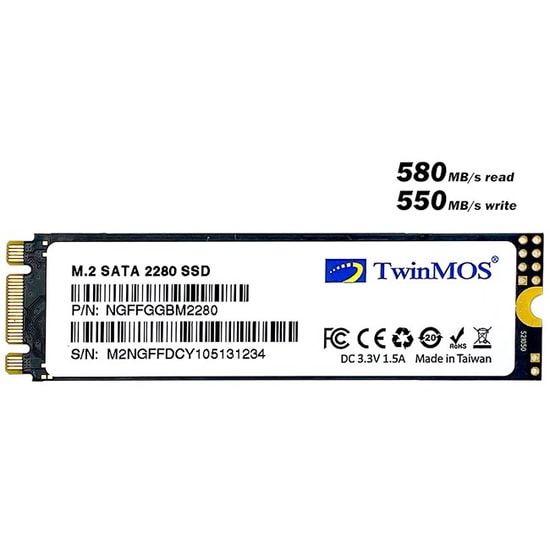 TwinMOS 256GB M.2 SATA3 2280 SSD (NGFFEGBM2280) - 580/550 MB/s Okuma/Yazma, 3D TLC NAND, AHCI, Yüksek Performans Disk