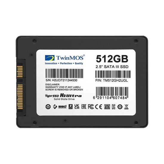 TwinMOS Hyper H2 Ultra 512GB 2.5" SATA3 SSD (TM512GH2UGL) - 580/550 MB/s, 3D NAND TLC, LDPC ECC Motoru, SMART Desteği