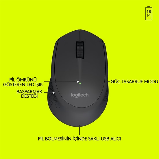 Logitech M280 Kablosuz Siyah Mouse (910-004287) - 1000 DPI, Nano Alıcı, Ergonomik Tasarım, Uzun Pil Ömrü